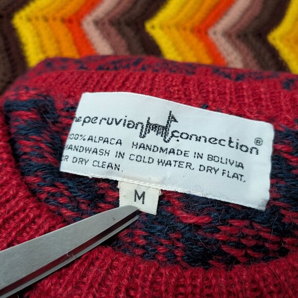 M Vintage Peruvian Connection Long Sleeve Red Knit Dress Bolivia h348 - Picture 4 of 9